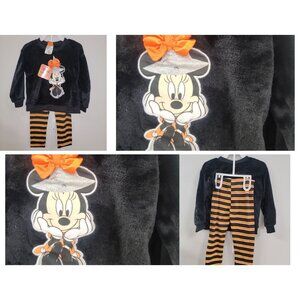 Disney Minnie Mouse Toddler Girls Black Fuzzy Sweatshirt & Striped Leggings Set
